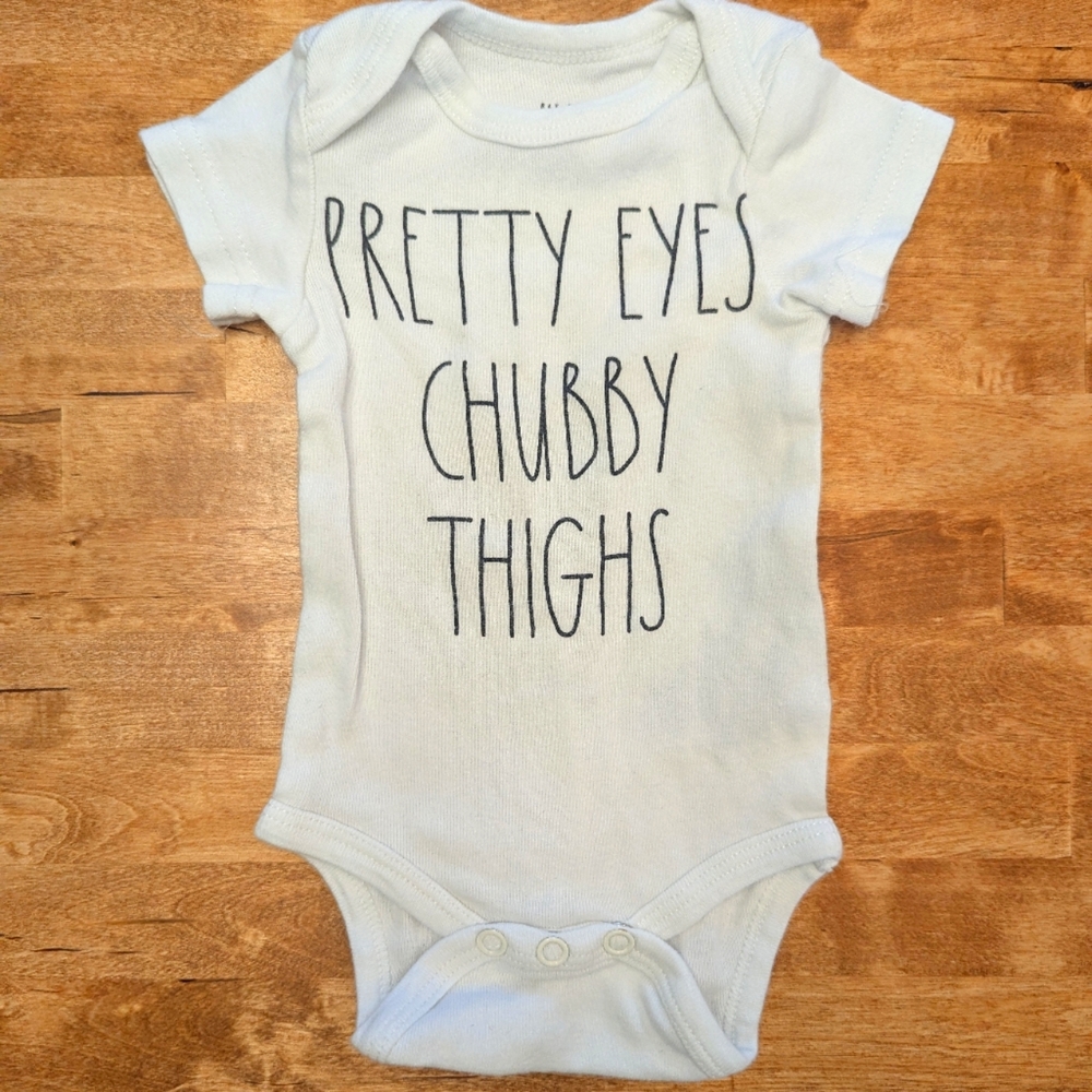 Rae Dunn Onesie - "Pretty Eyes Chubby Thighs" 0-3mo